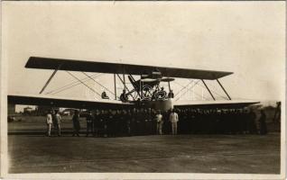 1928 Ciampino (Roma mellett) repülőtér, szerzetesek csoportja / airport of Rome Ciampino, aircraft, pilots and monks. photo (fl)