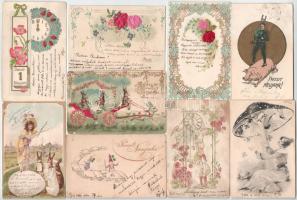 30 db RÉGI (1905 előtti) üdvözlőlap, sok litho és dombornyomott; vegyes minőség / 30 pre-1905 greeting cards, many lithos and embossed (Emb.); mixed quality