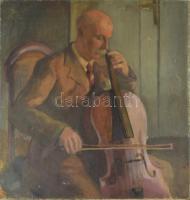 Olvashatatlan jelzéssel, XX. sz. első fele-közepe: Csellózó. Olaj, vászon. Proveniencia: Saphier-gyűjtemény. Sérült. 105x100 cm. KIZÁRÓLAG SZEMÉLYES ÁTVÉTEL, NEM POSTÁZZUK! / ONLY PERSONAL COLLECTION AT OUR OFFICE!