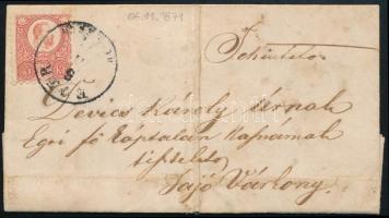 1871 Réznyomat 5kr levélen "EGER HEVES M." - Sajóvárkony
