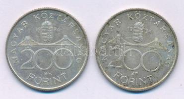 1994. 200Ft Ag "Deák" (2x) T:AU,XF patina Adamo F13.1