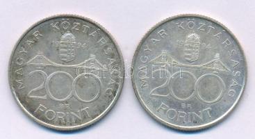 1994. 200Ft Ag "Deák" (2x) T:AU,XF patina Adamo F13.1