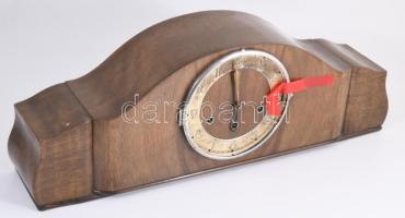 Régi német kandallóóra, jelzett szerkezettel, számlapvédő üveg hiányzik, 59x21 cm