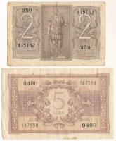Olaszország 1939. 2L + 1944. 5L T:F tűlyukak
Italy 1939. 2 Lire + 1944. 5 Lire C:F pin holes