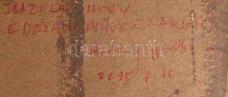 Jelzés nélkül (Gyarmathy Tihamér?): Kompozíció. Olaj, farost. Hátoldalán Rádóczy Gyarmathy Gábor iga...