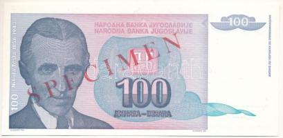 Jugoszlávia 1994. 100D "SPECIMEN (minta)" felülbélyegzéssel, sorszám nélkül T:AU Yugoslavia 1994. 100 Dinara with "SPECIMEN" overprint, without serial number C:AU Krause P#139
