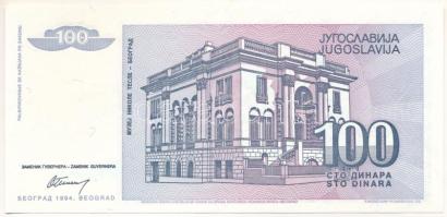 Jugoszlávia 1994. 100D "SPECIMEN (minta)" felülbélyegzéssel, sorszám nélkül T:AU
Yugoslav...