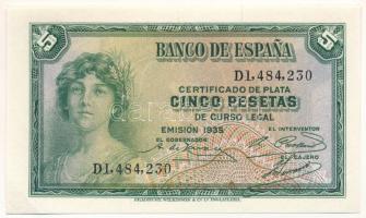 Spanyolország 1935. 5P T:UNC Spain 1935. 5 Pesetas C:UNC Krause P#85a.2