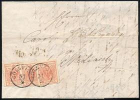 1855 3 x 3kr látványos lépcsős bérmentesítés teljes tartalmú levélen "GÖLLNITZ" - Mediasch