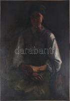 Jelzés nélkül (Koszta József?): Női portré. Olaj, vászon. Hátoldalán utólagosan felragasztott "Koszta Józsaf művei. 75. Ülő nő. Gróf Andrássy Gyula tulajdona." feliratú címkével. Javított. Apró felületi sérüléssel. 100x70 cm.