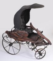 cca 1900-1930 Antik gyermek "kutya" hintó. Kézzel készített. Fa, kovácsoltvas kerekekkel, ...