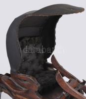 cca 1900-1930 Antik gyermek "kutya" hintó. Kézzel készített. Fa, kovácsoltvas kerekekkel, ...