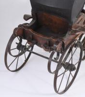 cca 1900-1930 Antik gyermek "kutya" hintó. Kézzel készített. Fa, kovácsoltvas kerekekkel, ...