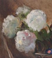 Olvashatatlan jelzéssel: Csendélet hegedűvel, 1943. Olaj, vászon. Sérült. Dekoratív, sérült fakeretb...