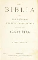 Szent Biblia, azaz: Istennek Ó és Új Testamentomában foglaltatott egész Szent Írás. Ford.: Károli Gáspár. Pest, 1873., Reichard A. és Társa, 931 +310 p. Kiadói sérült egészvászon-kötésben