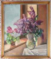 Jelzés nélkül, XX. sz. első fele, feltehetően magyar festő: Orgonás csendélet. Olaj, vászon. Proveni...