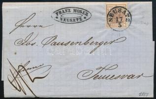 1857 6kr MP III ívszéli nyomat levélen "NEUSATZ" - "TEMESVÁR"