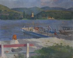 Kisgyörgy Miklós (működött a XX. sz. közepén): Dunakanyar, komp. Olaj, vászon. Jelzett a hátoldalán....