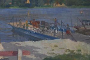 Kisgyörgy Miklós (működött a XX. sz. közepén): Dunakanyar, komp. Olaj, vászon. Jelzett a hátoldalán....