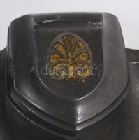 Szecessziós ón tintatartó porcelán tégellyel, jó állapotban, 20x10 cm