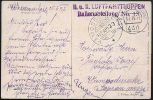 1917 Képeslap K.u.K. LUFTFAHRTRUPPEN Ballonabteilung No. 13" - Vámosderecske