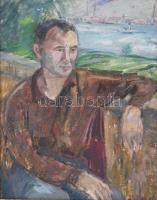 Antal Irén (1903-1999): Férfi portré, háttérben a Duna. Olaj, vászon, jelezve jobbra lent. Sérült. D...