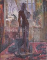 Basch Edit (1895-1980): Álló női akt (Vázlat). Olaj, vászon, jelzés nélkül. Hátoldalán Magyar Nemzeti Galéria - Új Magyar Képtár raglapjával. Apró sérüléssel. 80x60 cm