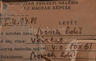 Basch Edit (1895-1980): Álló női akt (Vázlat). Olaj, vászon, jelzés nélkül. Hátoldalán Magyar Nemzet...