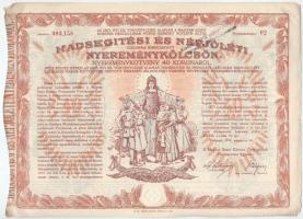 1917. Budapest "Hadsegítési és Népjóléti nyereménykölcsön" nyereménykötvény 40K-ról, szára...