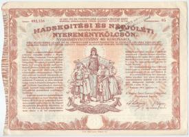 1917. Budapest "Hadsegítési és Népjóléti nyereménykölcsön" nyereménykötvény 40K-ról, szára...