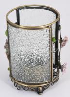 Virágokkal dekorált mécsestartó, hibátlan, m: 13 cm