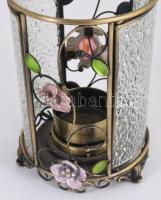 Virágokkal dekorált mécsestartó, hibátlan, m: 13 cm