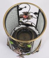 Virágokkal dekorált mécsestartó, hibátlan, m: 13 cm