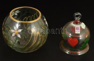 Zománcfestett mécsestartó és csengő, hibátlan, m: 10 cm alatt