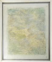 Wagner János (1936-2022): Vízgyűrűk. Akril, fa, jelezve jobbra lent: Wagner. Hátoldalán autográf felirattal. 60x50 cm. Üvegezett fakeretben.