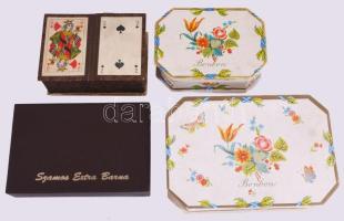 4 darab régi karton doboz, közte kártyatartó díszítésű bonbonos doboz