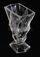 cca 1940 Art deco cseh váza, jelzés nélkül, m: 20,5 cm