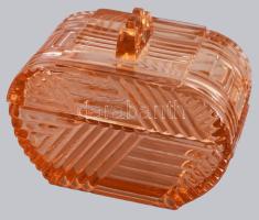 cca 1940 Art deco cseh bonbonier, anyagában színezett barackszínű, 12x 9 cm