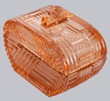 cca 1940 Art deco cseh bonbonier, anyagában színezett barackszínű, 12x 9 cm