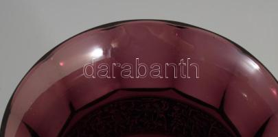 cca 1930 Walther and Sohne art deco ametisztüveg váza, körbefutó aranyozott frízzel, jelzett, hibátl...