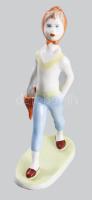 Hollóházi esernyős lány. Kézzel festett, jelzett, hibátlan. 14 cm
