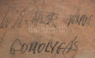 Wagner János (1936-2022): Gomolygás, 2016. Zománcfesték, vegyes technika, műanyag fólia, jelzett a h...