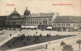 Kolozsvár Mátyás square with Triest Insurances, bank and the shop of Tamás Tamási