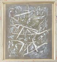 Wagner János (1936-2022): Játék, 2018. Kötözófonal, vegyes technika, papír, jelzett a hátoldalán: Wagner János, Játék, 2018. 37,5x26,5 cm. Üvegezett fakeretben.