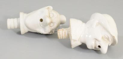 2 darab porcelán humoros fej italkiöntő vég, h: 7,5 cm