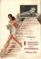 1947 Verona, 8a Giornata Italiana del Francobollo. E. Pollice No. 515. / nyolcadik olasz bélyegnap, kiállítás / 8th Italian Day of Stamps s: A. Longato + So. Stpl (EB)