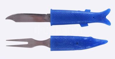 Hala alakú kés és villa utazó szett, h: 19 cm