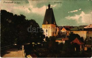 1915 Freistadt, Linzertor. Verlag Caspar Obermayr / gate + "Lagerkommando, Freistadt, O. Ö.&quo...