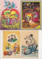 21 db MODERN motívum képeslap: poén, humor, rajzfilm; vegyes minőségben, közte pár régi