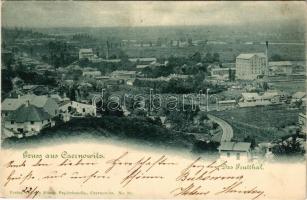 1901 Chernivtsi, Czernowitz, Cernauti, Csernyivci (Bukovina, Bucovina, Bukowina); Das Prutthal. Verlag Leon König / general view, valley, factory (EK)